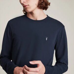 AllSaints Men's Brace Organic Cotton Long Sleeve T-Shirt - XL Tall, Navy